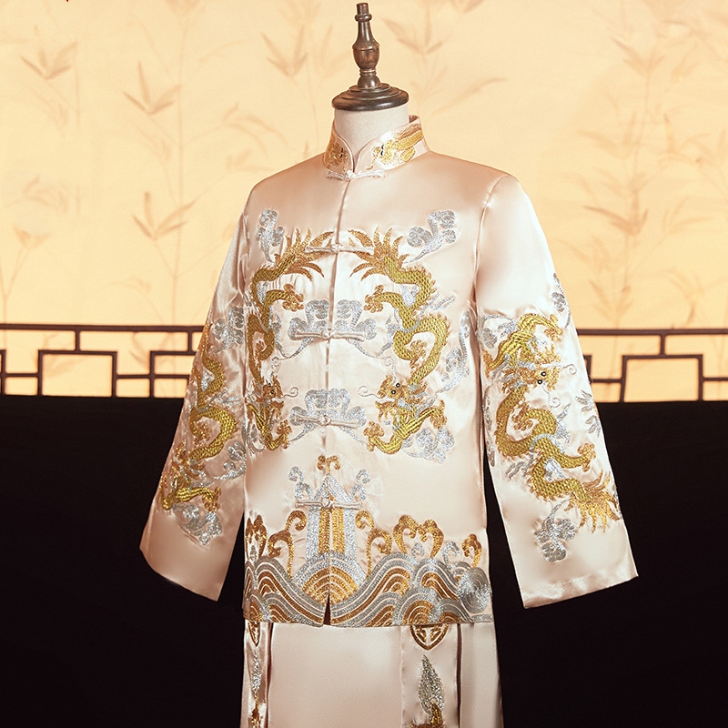 Men'S Grooming And Style - Men Champagne Xiuhe Suit Chinese Style