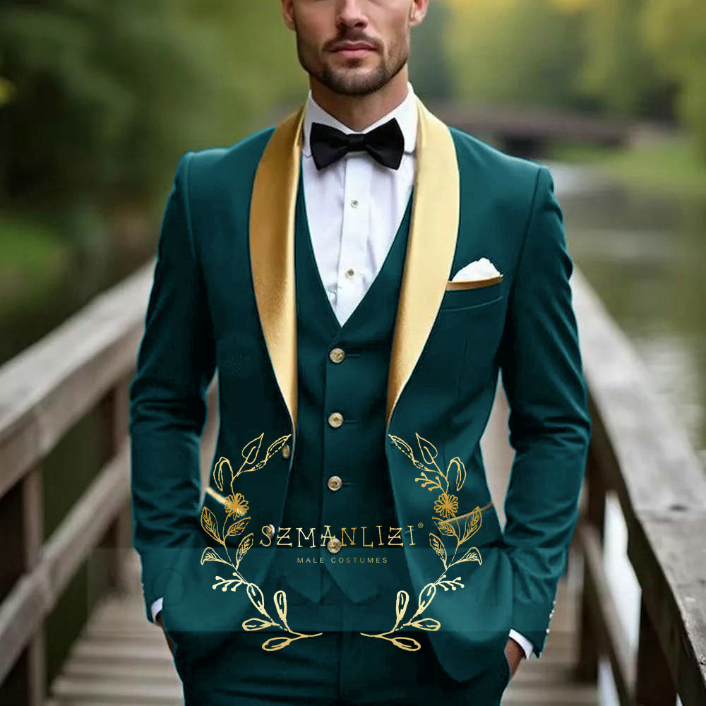 Men'S Grooming Tonic - Oil Green Men Suit Business Tuxedo